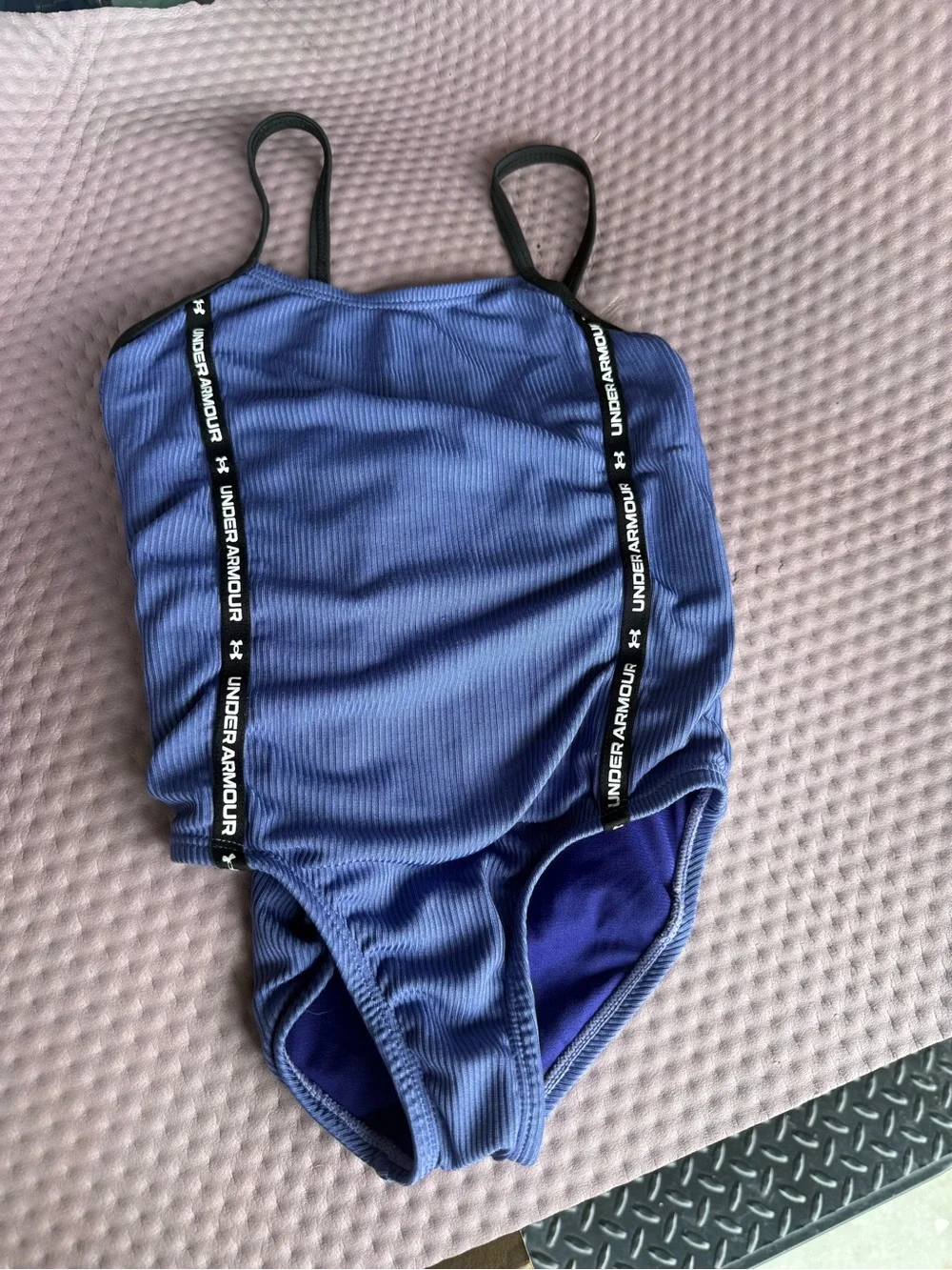 Under Armour Girls' Blue Ribbed One-Piece Swimsuit with Branded Straps